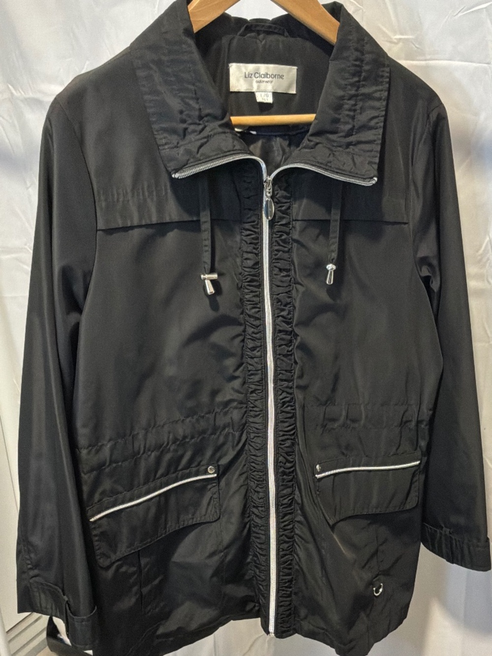 Liz Claiborne Black Full-Zip Lightweight Utility Jacket - Size Large Petite